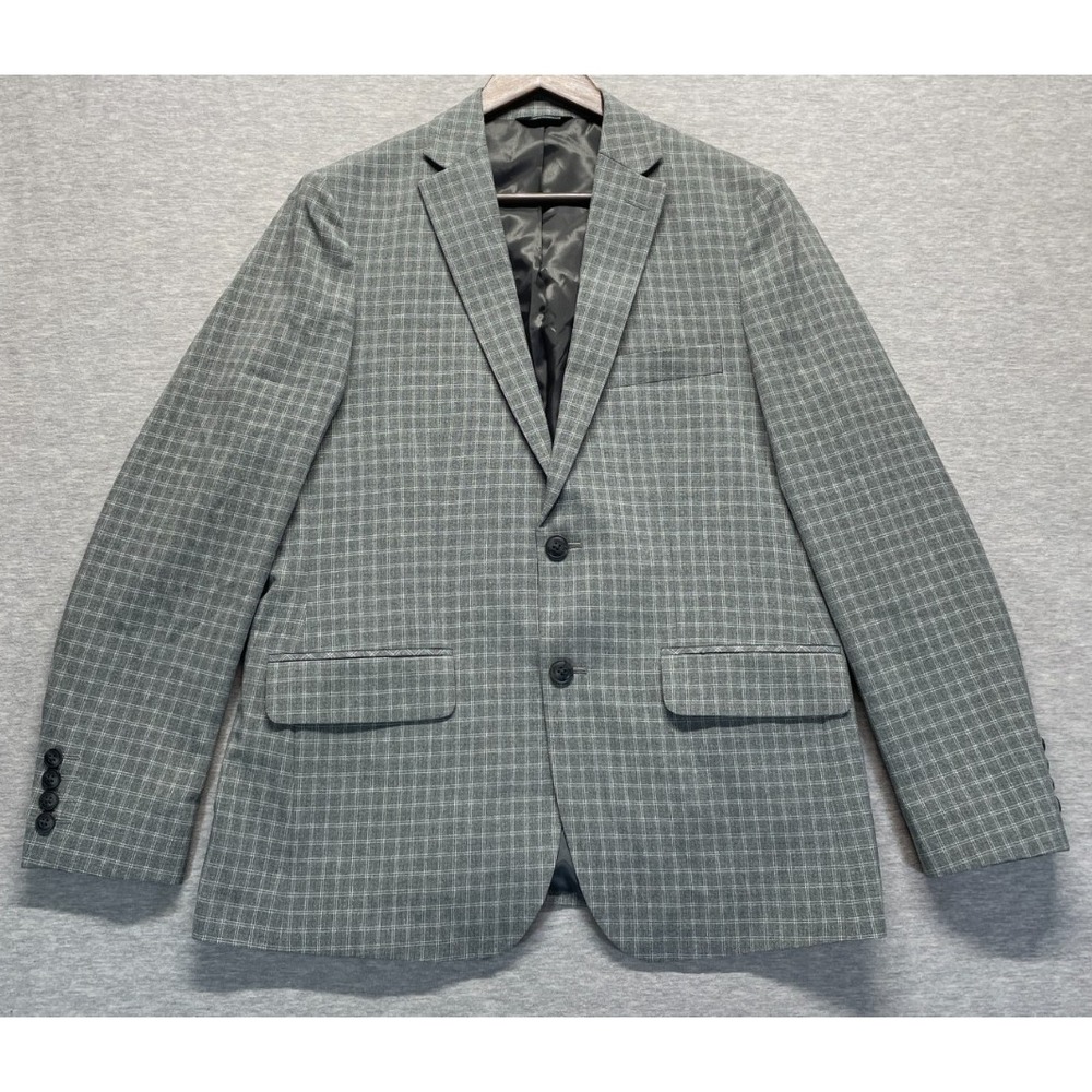Haggar Slim Fit Blazer Jacket Mens 40S Gray Plaid Double Vented Business Formal
